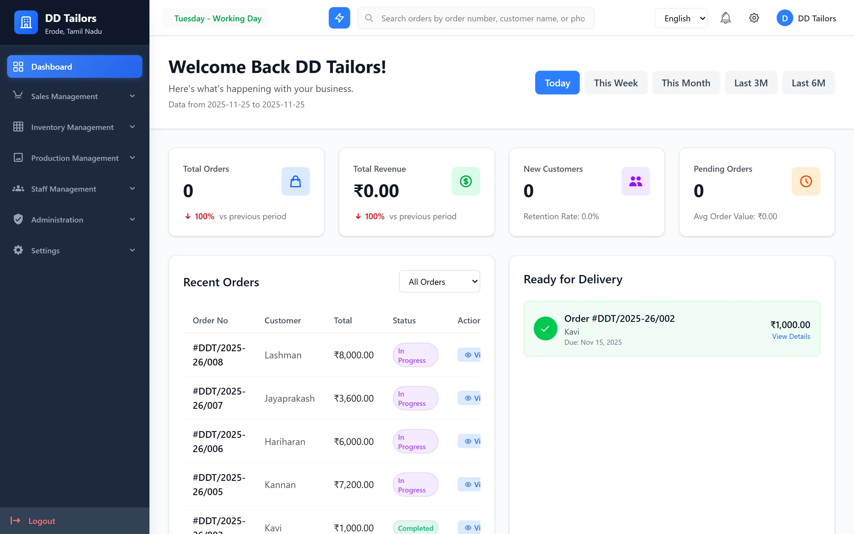Dashboard on desktop